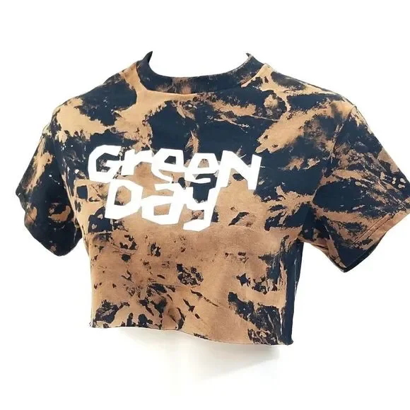 Green Day Acid Washed, Distressed "Cropped" Crop Top (Band Tee) Rock Tee. - Picture 3 of 5
